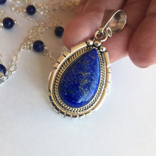 Load image into Gallery viewer, Lapis Lazuli Feather Back Pendant Necklace, OOAK, Heirloom