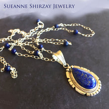 Load image into Gallery viewer, Lapis Lazuli Feather Back Pendant Necklace, OOAK, Heirloom