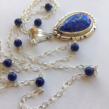 Load image into Gallery viewer, Lapis Lazuli Feather Back Pendant Necklace, OOAK, Heirloom