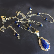 Load image into Gallery viewer, Lapis Lazuli Feather Back Pendant Necklace, OOAK, Heirloom