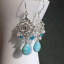 Load image into Gallery viewer, Larimar Filigree earrings