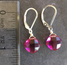 Load image into Gallery viewer, Magenta Cushion Cut Quartz Earrings, Metal choices