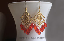 Load image into Gallery viewer, Fire Opal CZ Paradise Chandelier Earrings