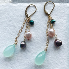 Load image into Gallery viewer, Chalcedony and Pearl Swing Earrings