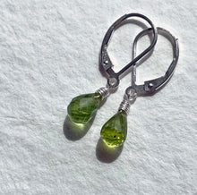 Load image into Gallery viewer, Peridot Teenie Earrings, teardrop, Leverback