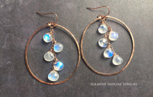 Load image into Gallery viewer, Deborah Hammered Hoop Earrings in Moonstone and 14K ROSE Gold Filled, Size: 50mm, 2", Metal choices