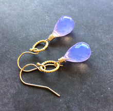 Load image into Gallery viewer, Lavender Scorolite Teardrop Gold Hoop Earring