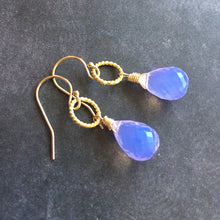 Load image into Gallery viewer, Lavender Scorolite Teardrop Gold Hoop Earring