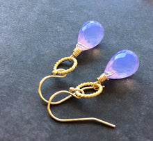 Load image into Gallery viewer, Lavender Scorolite Teardrop Gold Hoop Earring