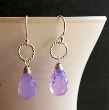 Load image into Gallery viewer, Lavender Scorolite Teardrop Silver Hoop Earring