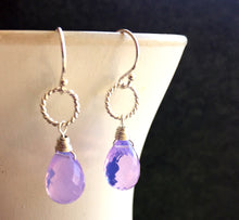 Load image into Gallery viewer, Lavender Scorolite Teardrop Silver Hoop Earring