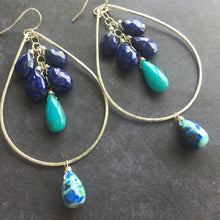 Load image into Gallery viewer, Stars at Night Lapis Lazuli and Turquoise Double Decker Hoops