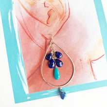 Load image into Gallery viewer, Stars at Night Lapis Lazuli and Turquoise Double Decker Hoops