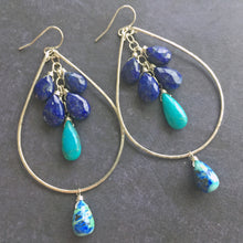 Load image into Gallery viewer, Stars at Night Lapis Lazuli and Turquoise Double Decker Hoops