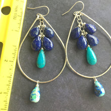 Load image into Gallery viewer, Stars at Night Lapis Lazuli and Turquoise Double Decker Hoops