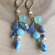 Load image into Gallery viewer, Summer Adventure Cluster earrings, Arizona Oyster Lapis Turquoise