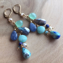 Load image into Gallery viewer, Summer Adventure Cluster earrings, Arizona Oyster Lapis Turquoise