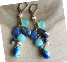Load image into Gallery viewer, Summer Adventure Cluster earrings, Arizona Oyster Lapis Turquoise