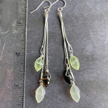 Load image into Gallery viewer, Prehnite, Smoky Quartz and Moonstone Dewdrop Tassel earrings