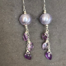 Load image into Gallery viewer, Lavender Murano Glass and Amethyst Dangle Earrings