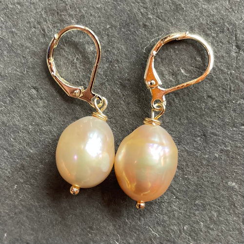 Baroque Pearl Earrings, Pale Peach, OOAK