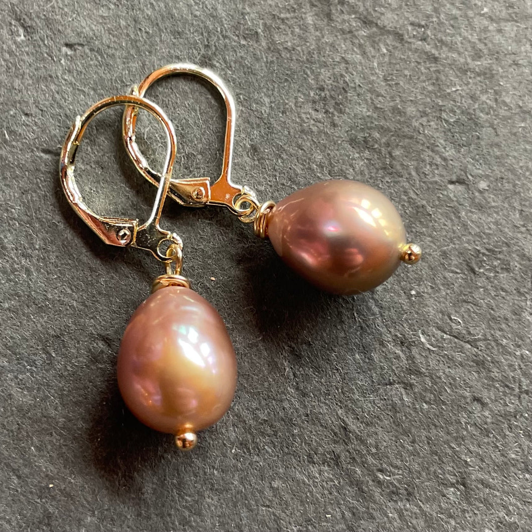 Baroque Pearl Earrings, Mauve, OOAK