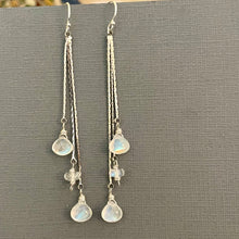 Load image into Gallery viewer, Moonstone Tassel Trio Earrings