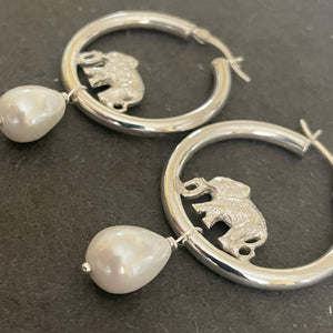 Elephant and pearl hoop earrings