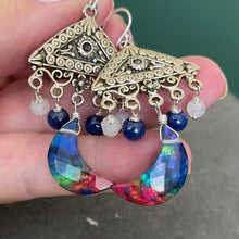 Load image into Gallery viewer, Ammolite Moon Chandelier Earrings, OOAK