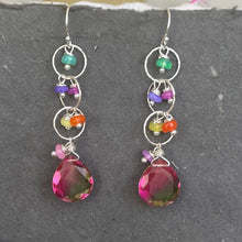 Load image into Gallery viewer, Color Lover Sapphire Pink to Peridot Green Doublet and Opal Dangle Earrings