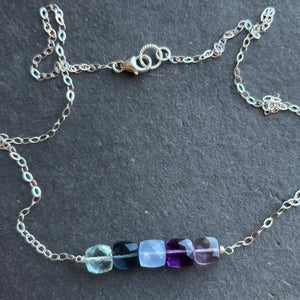 Cushion Cut Bar Necklace, blues, purples