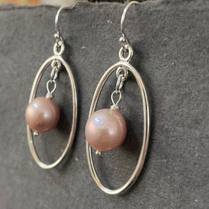 Mauve-y Pink Edison Pearl Oval Hoop Earrings, OOAK