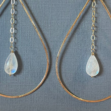 Load image into Gallery viewer, The Katie Hammered 2.5" Hoop Earrings with Smooth Moonstones, OOAK
