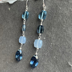Sparkling Smokey Blue Tones Cushion Cut Earrings
