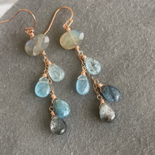 Load image into Gallery viewer, Labradorite and Moss Aquamarine Cascade Earrings, 14k Rose Gold Filled, OOAK
