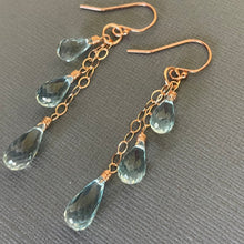 Load image into Gallery viewer, Natural Blue Topaz Trio Earrings, 14k Rose Gold Filled, OOAK