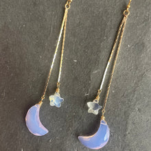 Load image into Gallery viewer, Moon and Star Tassel Earrings, Lavender and Opalite Quartz
