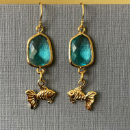 Goldfish and Blue Quartz Earrings