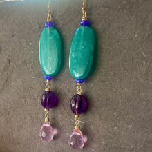 Load image into Gallery viewer, Smooth Amazonite, Opal, Amethyst and Radiant Orchid Earrings, Metal options