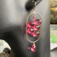 Tourmaline Pink Quartz Stacked Gold Hoop Earrings