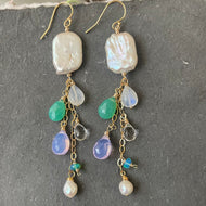Biwa Square Freshwater Pearl Colorful Cascade, Metal Options