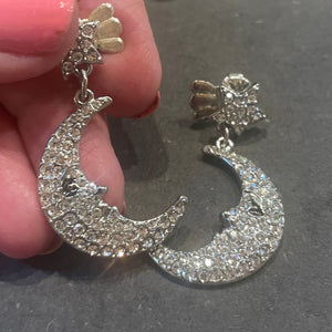 Vintage SUPER Sparkly Estate Moon Earrings, OOAK