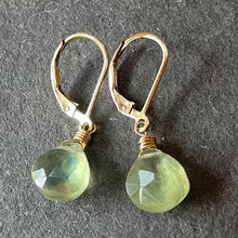 Load image into Gallery viewer, Prehnite single drop earrings, OOAK