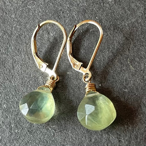 Prehnite single drop earrings, OOAK