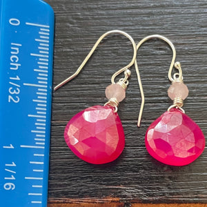 Mystic Pink Chalcedony and Crystal Earrings, OOAK