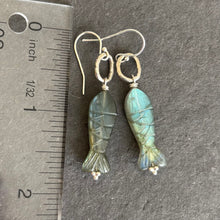 Load image into Gallery viewer, Reserved Carved Labradorite Fish earrings