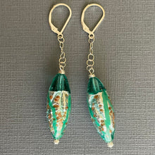 Load image into Gallery viewer, Tantalizing Teal Sommerso Murano Glass Dangle Earrings, OOAK