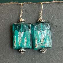 Load image into Gallery viewer, Teal and Silver Murano Glass Earrings
