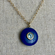 Blue Topaz Lapis Lazuli Inlay Cut Necklace, OOAK
