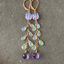 Load image into Gallery viewer, Cushion cut lavender, Opal, and Grape Cascade Earrings, metal choices